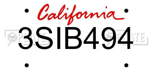 3SIB494 California License Plate