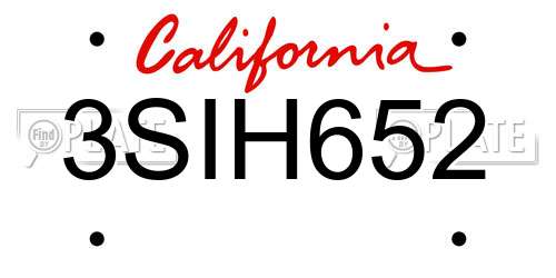 3SIH652 California License Plate