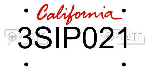 3SIP021 California License Plate