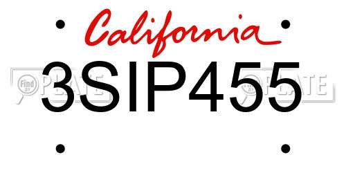 3SIP455 California License Plate