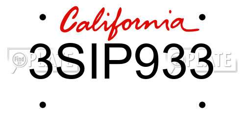 3SIP933 California License Plate