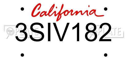 3SIV182 California License Plate