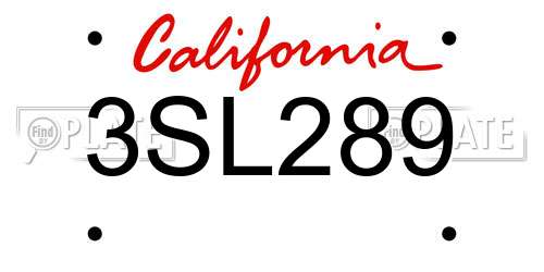 3SL289 California License Plate