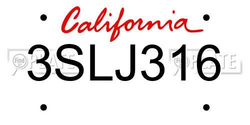 3SLJ316 California License Plate