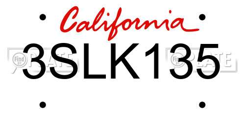 3SLK135 California License Plate