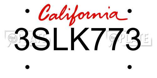 3SLK773 California License Plate