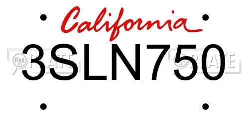 3SLN750 California License Plate