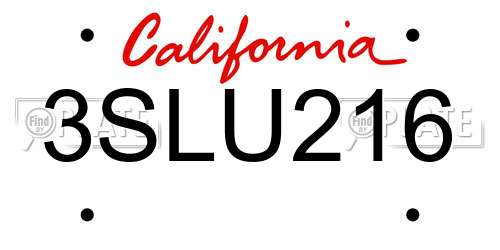 3SLU216 California License Plate