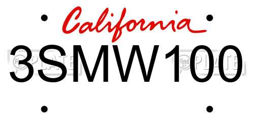 3SMW100 California License Plate