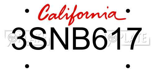 3SNB617 California License Plate