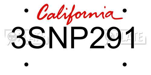 3SNP291 California License Plate