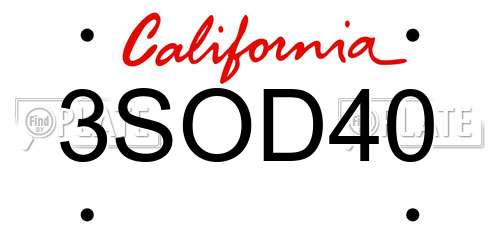3SOD40 California License Plate