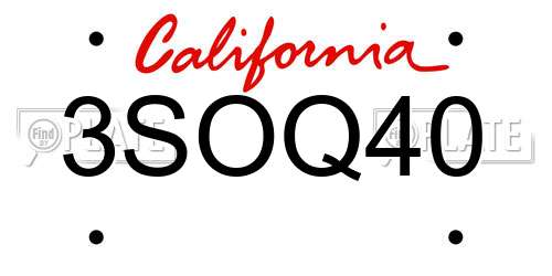 3SOQ40 California License Plate