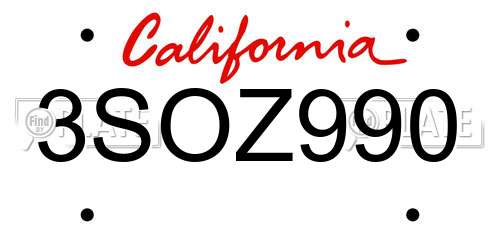 3SOZ990 California License Plate