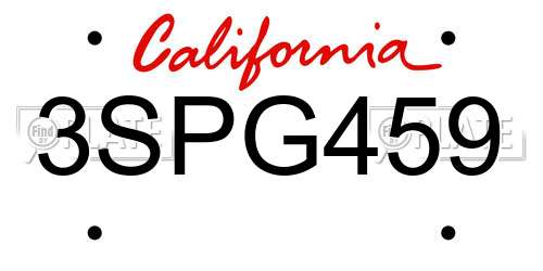 3SPG459 California License Plate