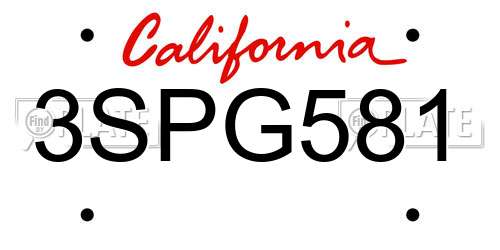 3SPG581 California License Plate
