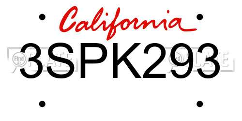 3SPK293 California License Plate