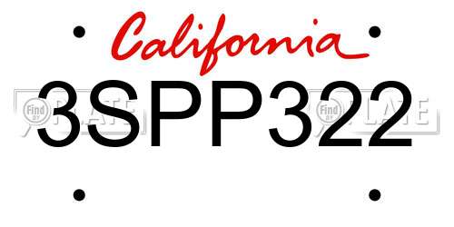 3SPP322 California License Plate