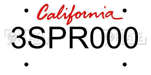 3SPR000 California License Plate