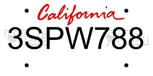 3SPW788 California License Plate