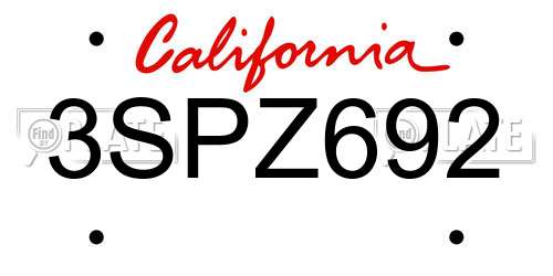 3SPZ692 California License Plate