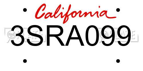 3SRA099 California License Plate
