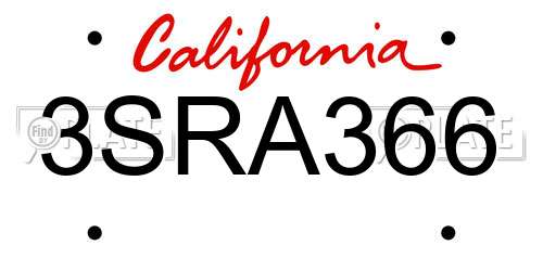 3SRA366 California License Plate