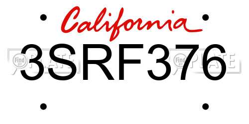 3SRF376 California License Plate