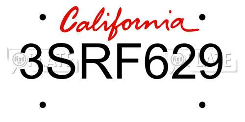 3SRF629 California License Plate