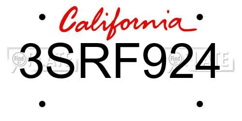 3SRF924 California License Plate