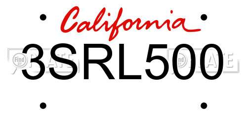 3SRL500 California License Plate