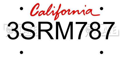3SRM787 California License Plate