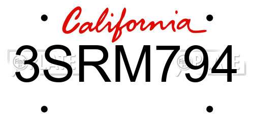 3SRM794 California License Plate