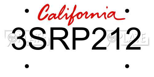 3SRP212 California License Plate
