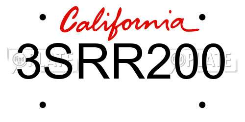 3SRR200 California License Plate