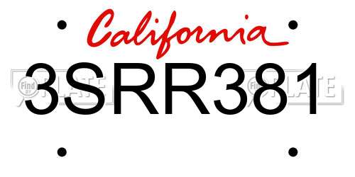 3SRR381 California License Plate