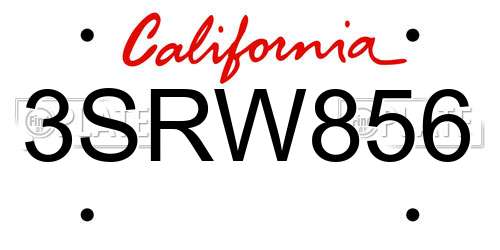 3SRW856 California License Plate