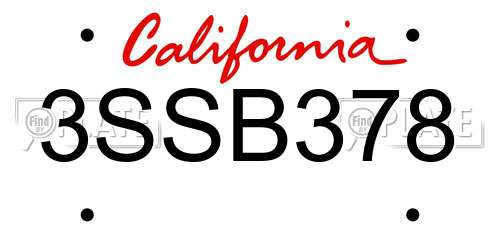 3SSB378 California License Plate