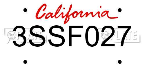 3SSF027 California License Plate