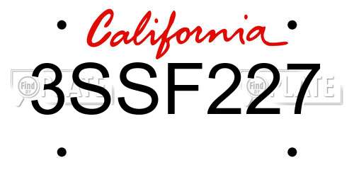 3SSF227 California License Plate