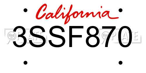 3SSF870 California License Plate