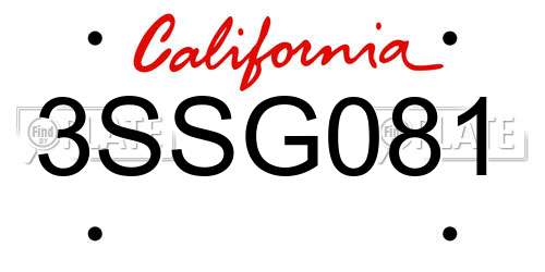 3SSG081 California License Plate