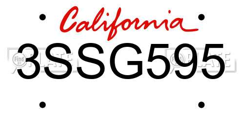 3SSG595 California License Plate