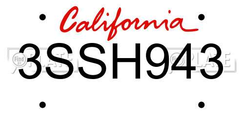 3SSH943 California License Plate
