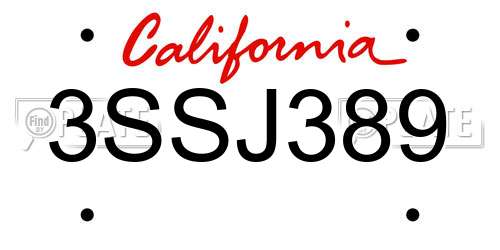 3SSJ389 California License Plate