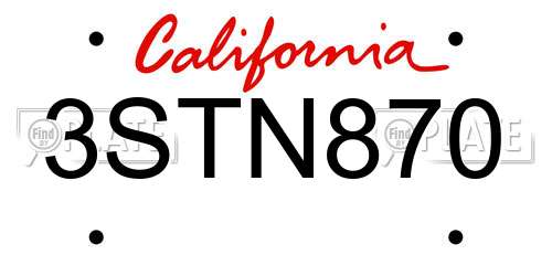 3STN870 California License Plate