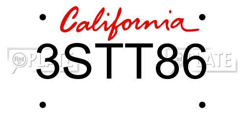 3STT86 California License Plate