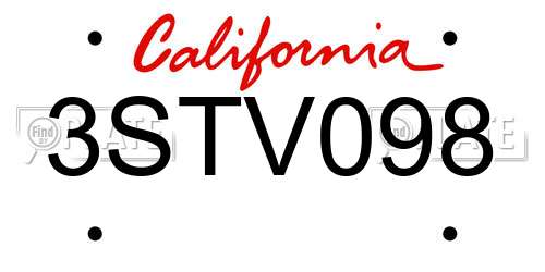 3STV098 California License Plate