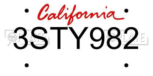 3STY982 California License Plate