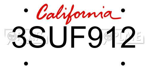 3SUF912 California License Plate